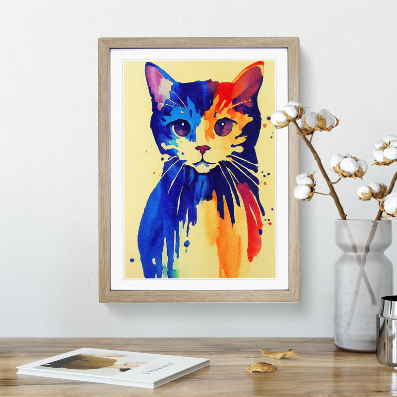 XV1022-5143X Kitten Cat 1 Piece Single Picture Frame Wall Art, 34cm H x 25cm W x 2cm D, Oak
