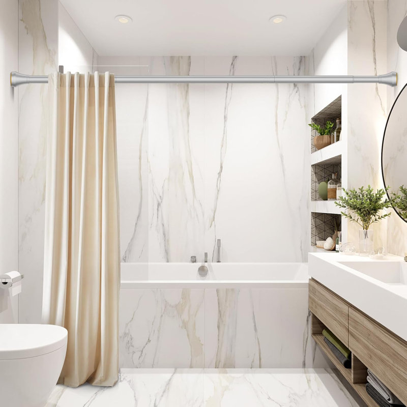 Tringle de rideau de douche à tension réglable sans tringle, tringle de salle de bain antidérapante à ressort pour une installation sécuritaire