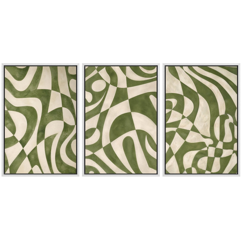 "Green and Cream", reproduction d'art sur toile encadrée, impression sur toile, 3 pièces, H 24 po x l 48 po x P 1,5 po