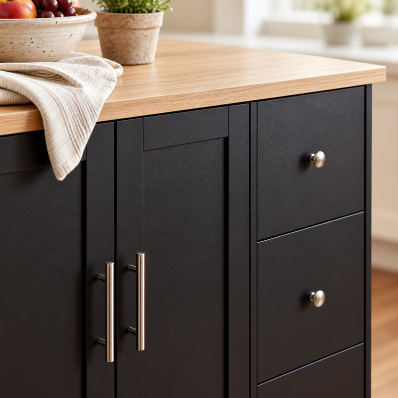 Chariot d'îlot de cuisine mobile avec rangement, chariot à roulettes de 101,5 cm (39,96 po), bois noir et naturel, 2 portes, 3 tiroirs, étagère réglable, chariot utilitaire