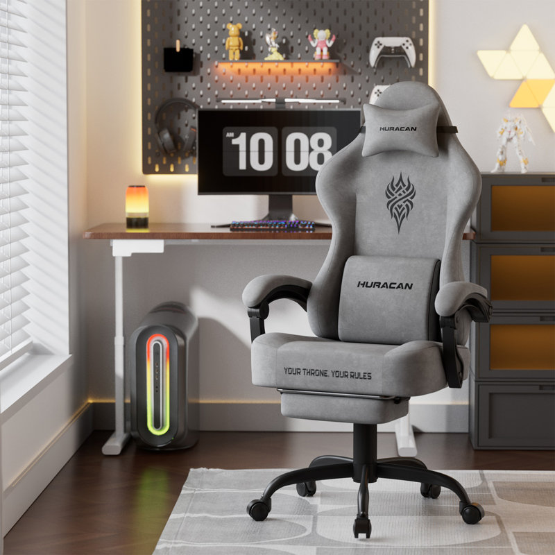 Fauteuil de jeu ergonomique en velours avec repose-pieds Soontrans, Gris