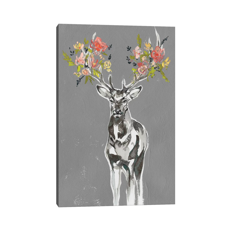 Deer & Flowers II by Jennifer Goldberger - Wrapped Canvas Print, 66.04 cm H x 45.72 cm W