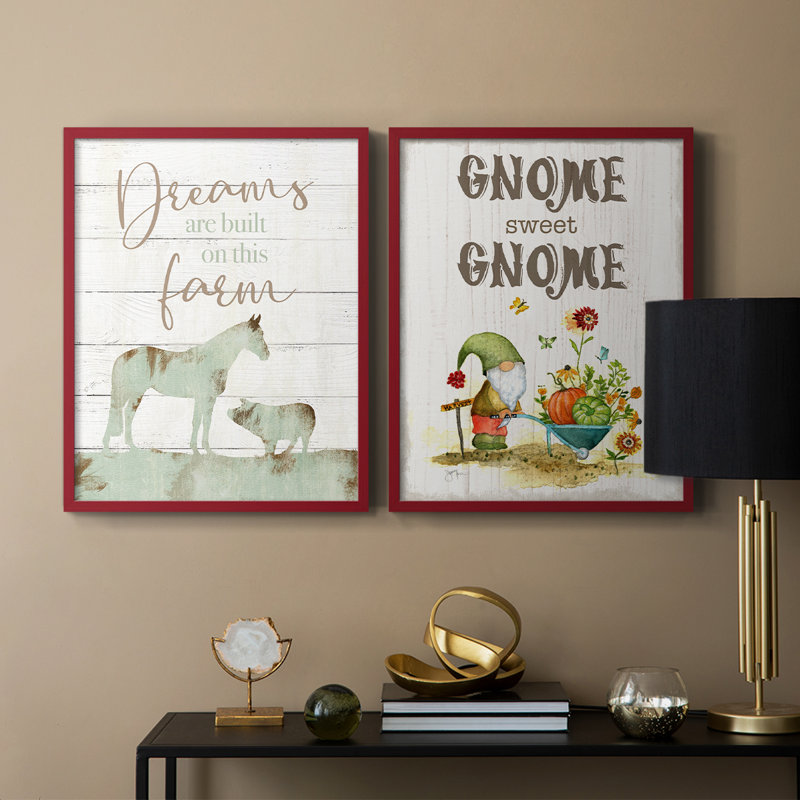 Farmhouse Dreams-Premium Framed Print -Ready to Hang - No Nails Required - No Nails Required, Red, 15" H x 24" W