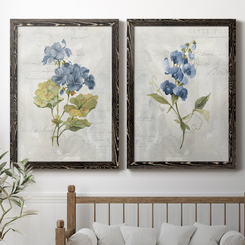 Lin bleu géranium - ensemble de 2 reproductions d'art, H 31,5 po x l 47 po, Impression encadrée sans passe-partout