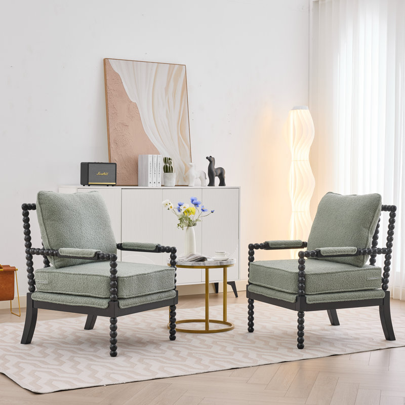 Accent Chair With Turned Wood And Solid Frame, Green