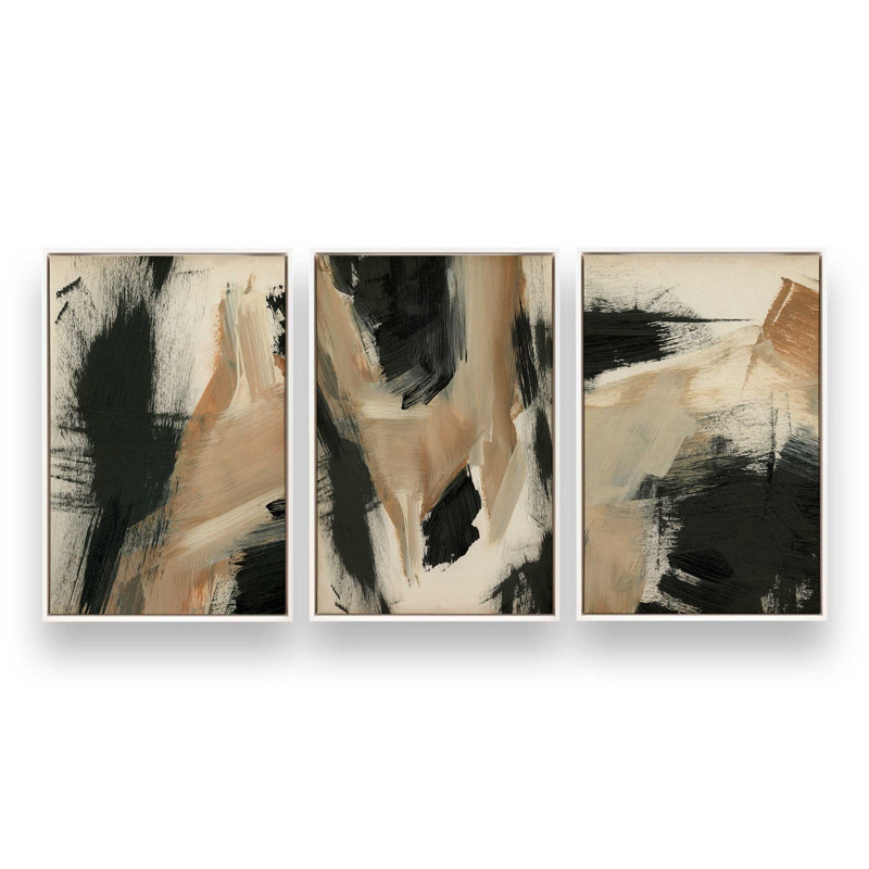 Ensemble de 3 échos brûlés ocre, Cadre flottant blanc opaque, H 19 po x l 39 po