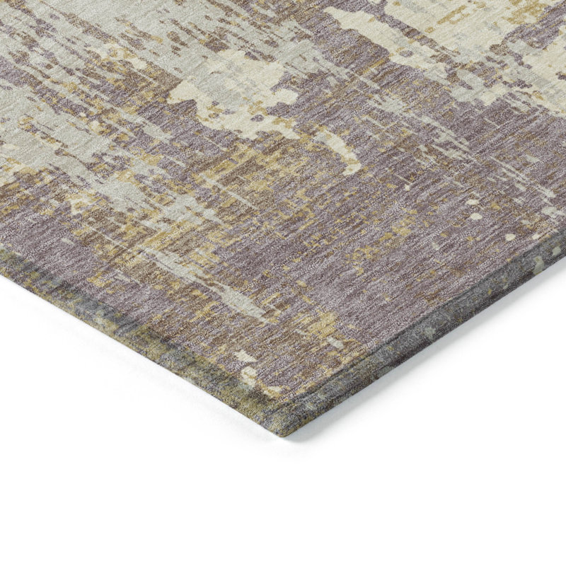 Lavender and Beige Abstract Washable Synthetic Rug