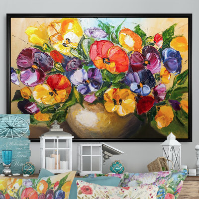 «Yellow and Red Vintage Flowers V», reproduction sur toile flottante
