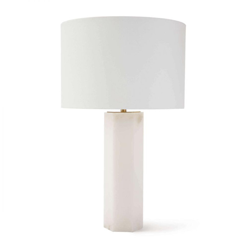 White Alabaster Table Lamp with Linen Shade
