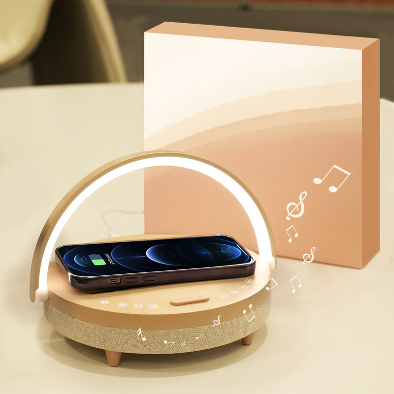 6-in-1 Bedside Lamp with Wireless Charging, Touch Dimmable Light, Bluetooth Speaker & White Noise, Rose Gold