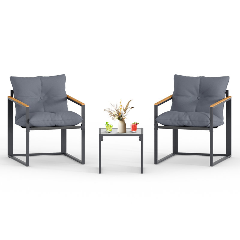 3 Pieces Outdoor Metal Conversation Patio Furniture Sets for Apartment (Gray) with Cushions For Balcony,Backyard, Garden, Porch, Poolside