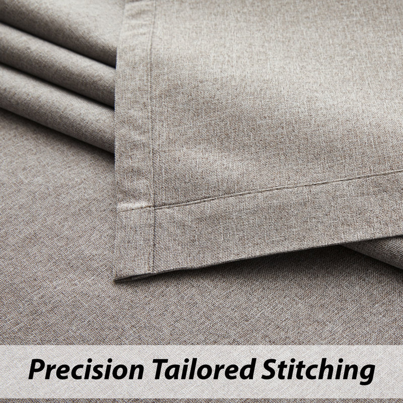 Linen Blackout Eyelet Curtains Set - Thermal Insulated, Noise Reducing, Ready Made Curtains, 168cm Width x 183cm Drop, Beige