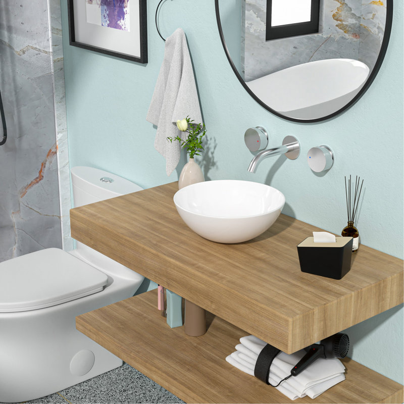 13x13 Inch White Ceramic Circular Bathroom Sink