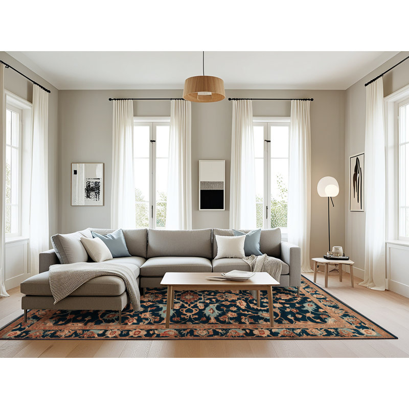 Tapis bleu persan lavable à la machine, Rectangle 6 pi x 9 pi