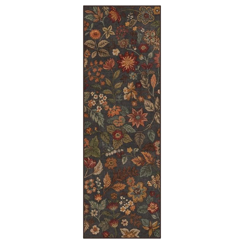 Ammons Veridia Floral Machine Washable Brown Indoor Area Rug with Non-Slip Backing, Runner 2'3" x 6'