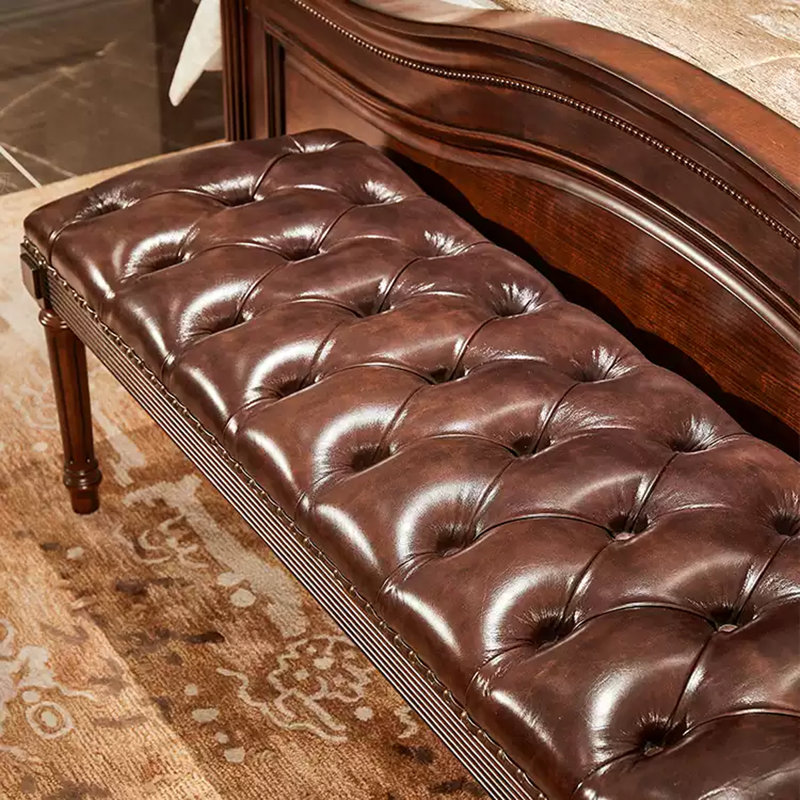 Banc en cuir de cerisier brun American Country Style pour chambre à coucher et salon