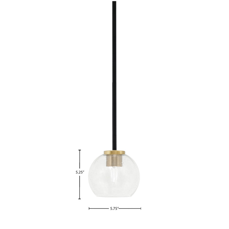 Mini-luminaire suspendu 1 lumière Amarmula, noir mat et finition laiton vieilli, verre transparent 5,75 po, Clair