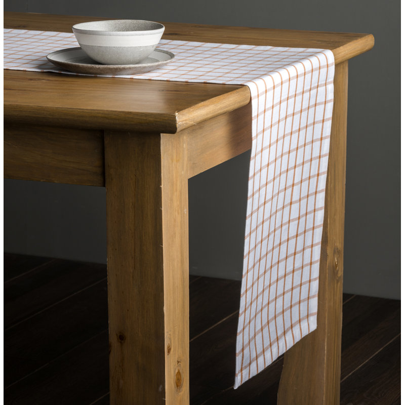 Checkered 100% Cotton Table Runner, Apricot Tan