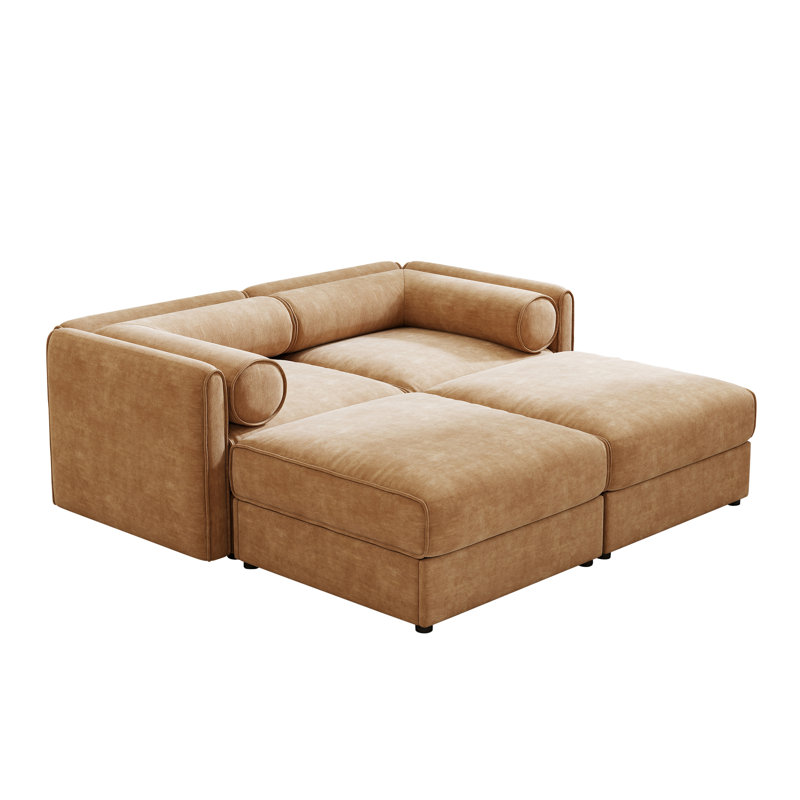 Canapé modulaire en chenille avec 2 repose-pieds et rangement caché Leandro