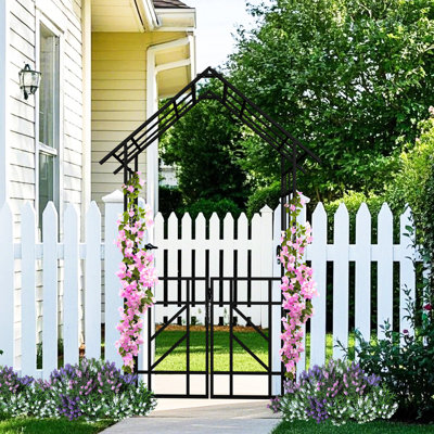 Arche de jardin en métal noir, barrière, rose, tube galvanisé, surface thermolaquée, structure carrée stable, arche décorative avec 97,77 pouces de hauteur, 57,98 de largeur, parfaite pour la rose et le matin