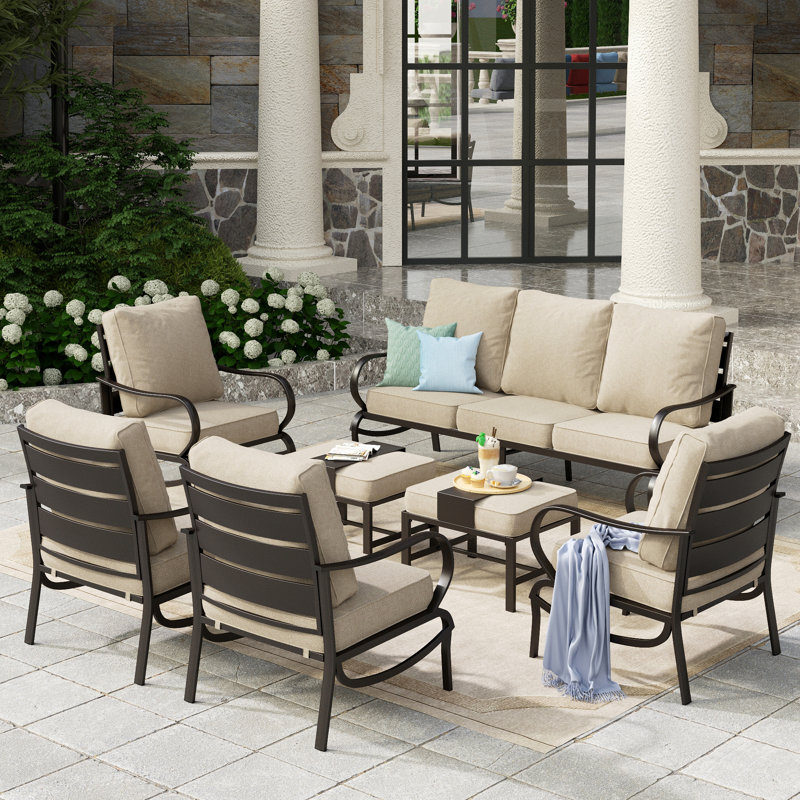 Elyne Outdoor Patio Conversation Furniture Set, Beige