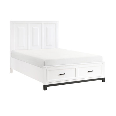 Queen Bedroom Platform Bed With Storage, White Wood Finish Detail Wooden Feature