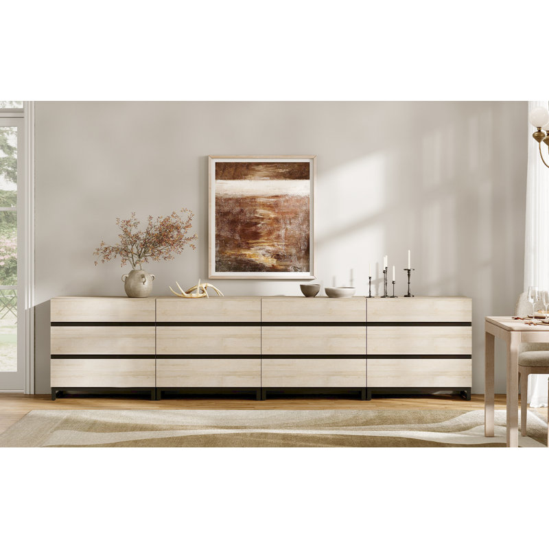 Buffet 4 en 1 multifonctionnel, buffet moderne avec tablette ajustable et 12 tiroirs, armoire de rangement pour bar, salon et cuisine 