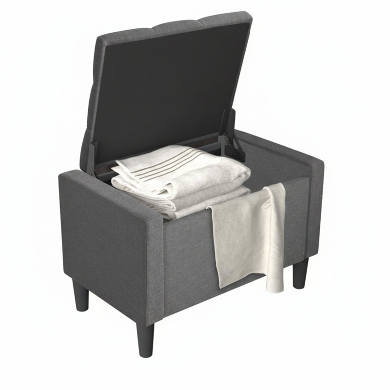 Banc de rangement rembourré Friesen, Lin fumée, H 19,4 po x l 29 po x P 18,3 po
