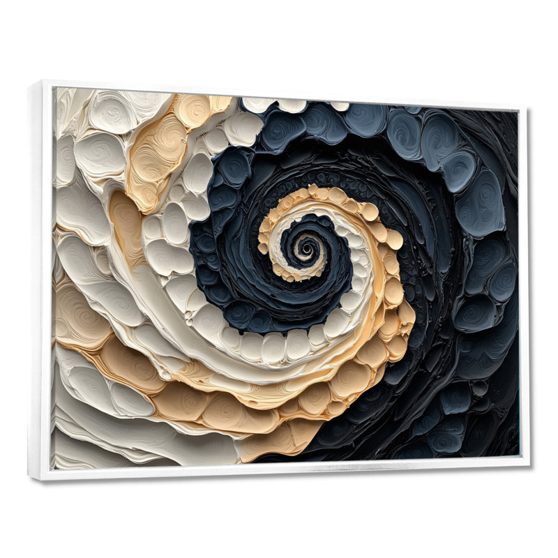 Abstrait Vortex cosmique noir et blanc II - Collages abstraits, art mural, H 24 po x l 32 po, Cadre flottant, Blanc