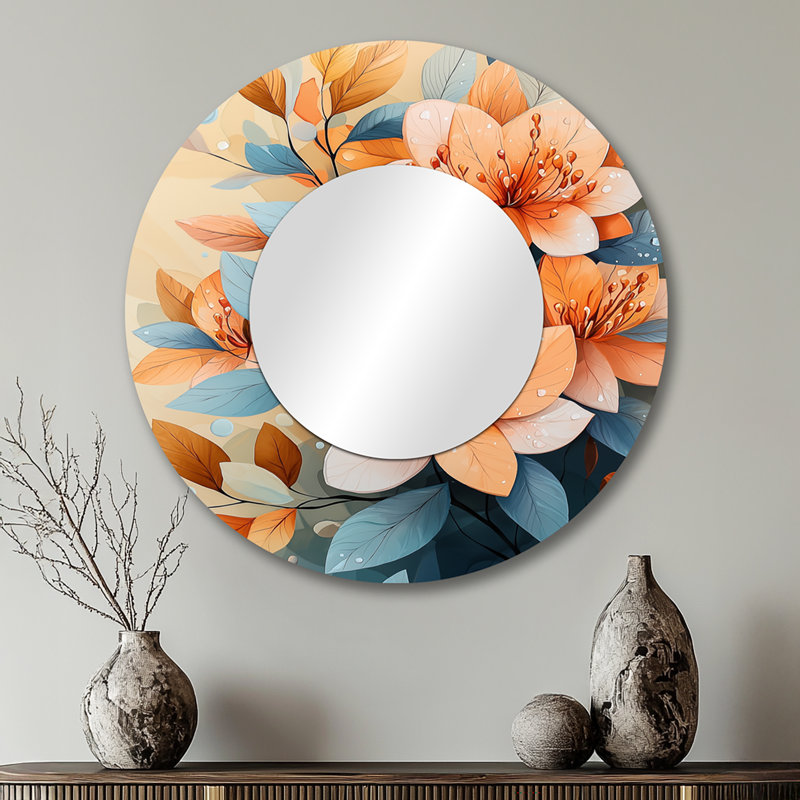 Fleurs botaniques rhododendrons d'été - décoration murale miroir traditionnel - imprimé sur métal, 29 po x 29 po