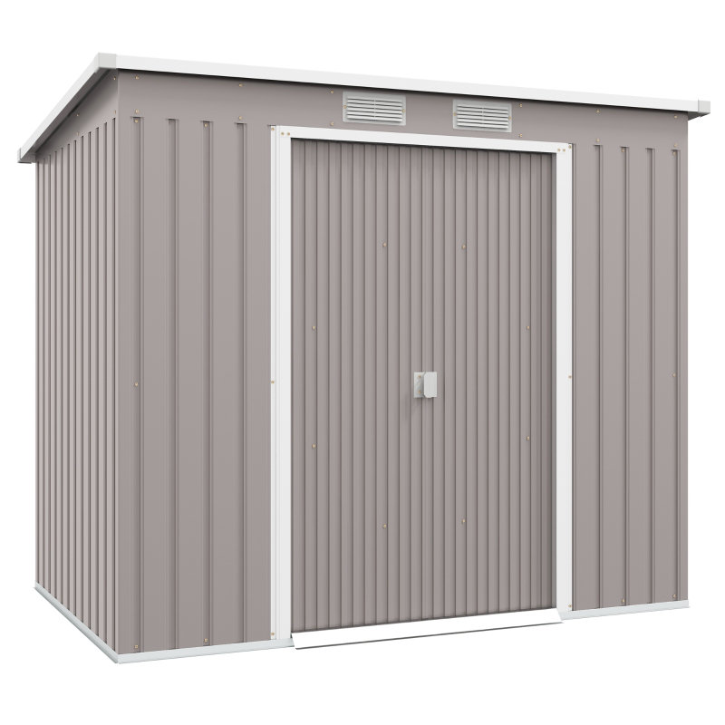 Outsunny 7 x 4ft Galvanised Steel Garden Shed, with Foundation Kit - Grey, Grey