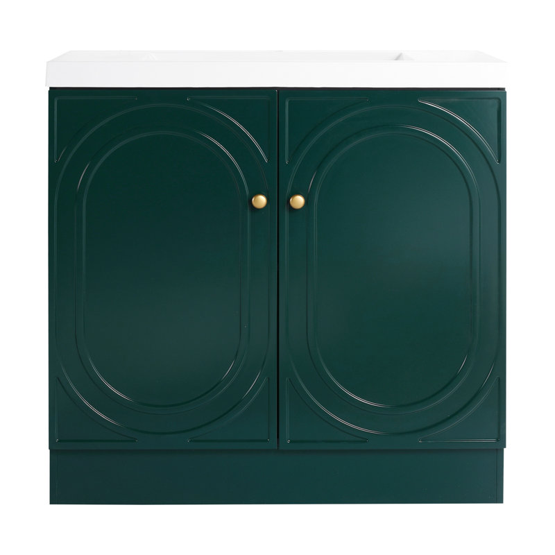 Armoire de salle de bain autoportante 36 po avec lavabo en résine diversifié et charnière à fermeture en douceur - Tiroir de meuble-lavabo polyvalent de qualité