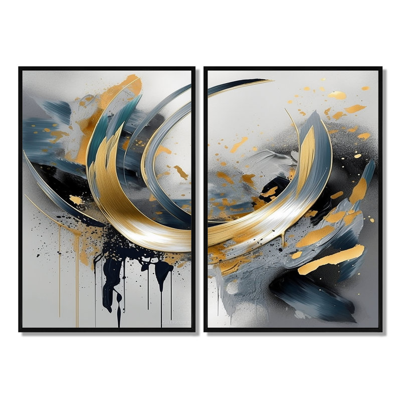 Hartz - art mural abstrait en marbre, Noir, H 36 po x l 48 po, Reproduction avec cadre flottant