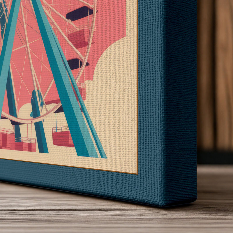 Carnival Wheel Retro - Wrapped Canvas, 24x16 - 61.0 x 40.6 cm, Teal Border