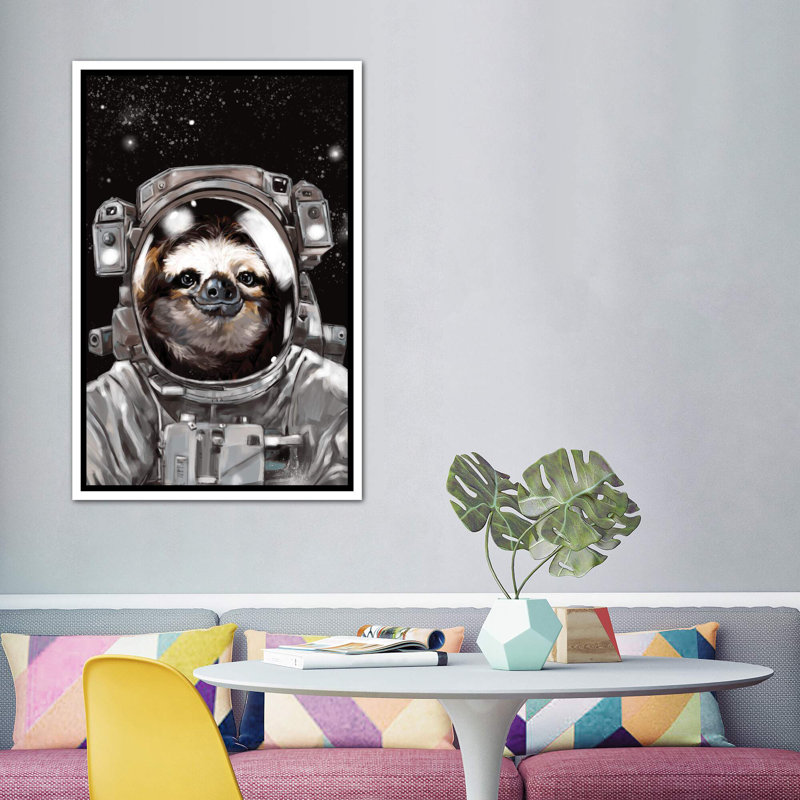 « astronaute sloth selfie », art, H 60 po x l 40po x P 1,5 po, Toile blanche encadrée