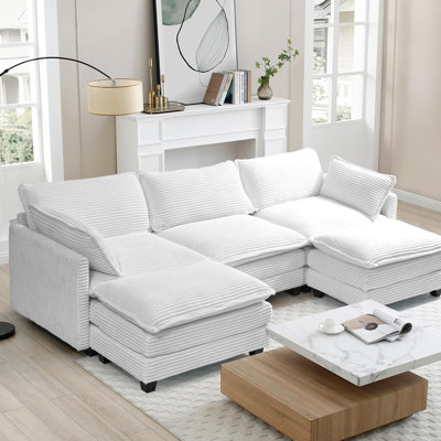 Modular Sectional Corduroy Sofa with Deep Seat,U-Shaped 3-seat Oversized Sofa with Double Movable Ottomans