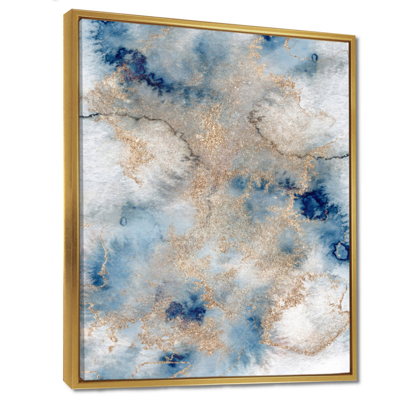 «Blue and Gold Marble Clouds I», reproduction sur toile, H 32 po x l 24 po, Reproduction avec cadre flottant, Doré
