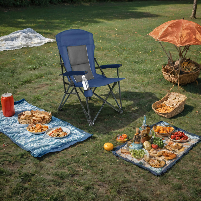 Fauteuil de jardin à haut dossier avec porte-gobelet, Marine
