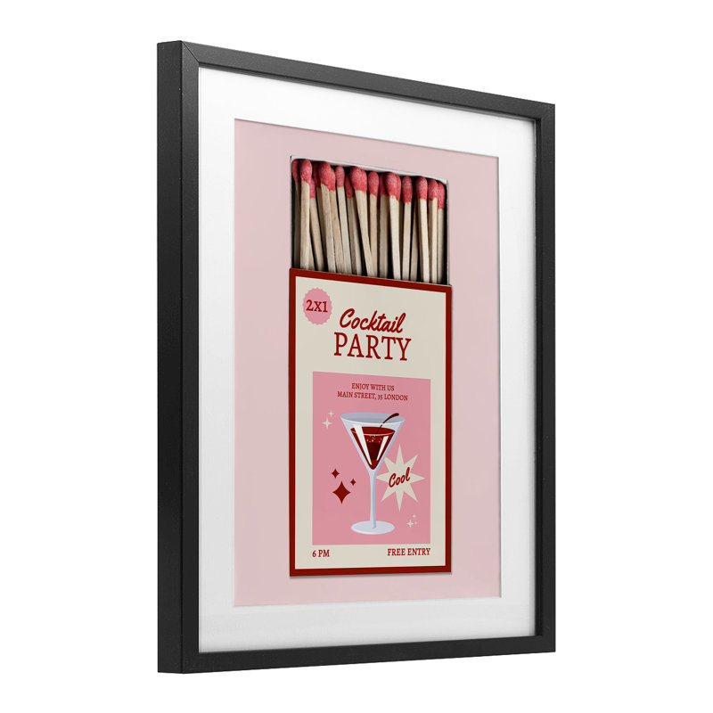 «Cocktail Party Matchbox», impression par CAD Designs, Cadre noir minuit sous verre, H 16 po x l 13 po
