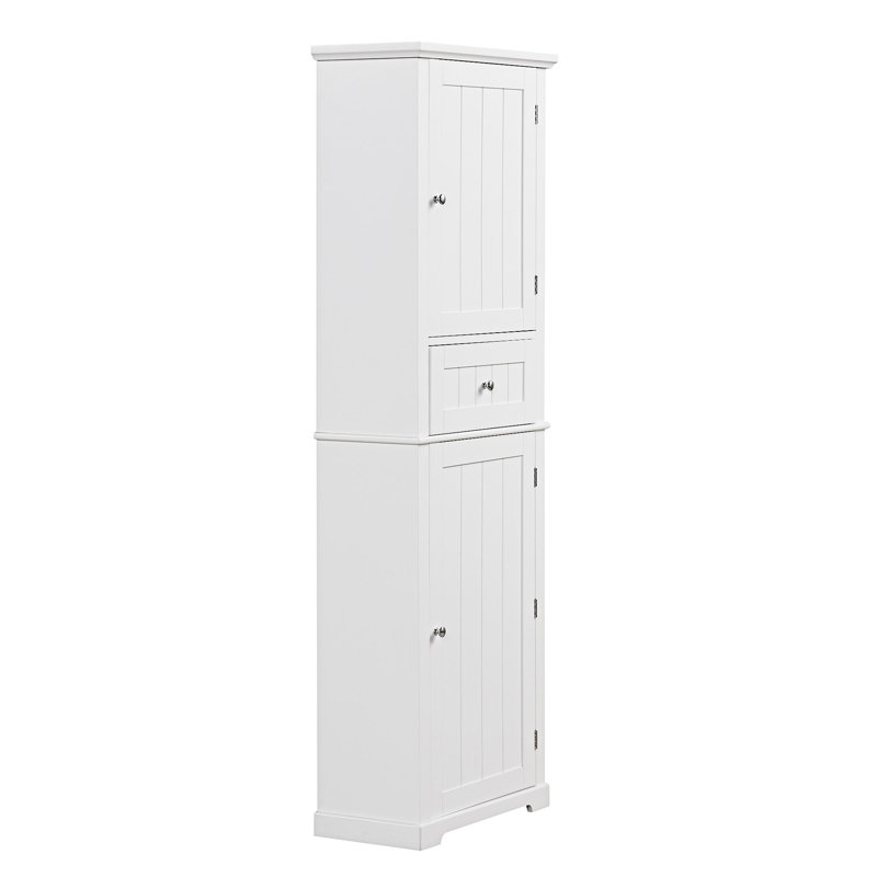 Tall Bathroom Storage Cabinet With Drawer And Adjustable Shelf, White