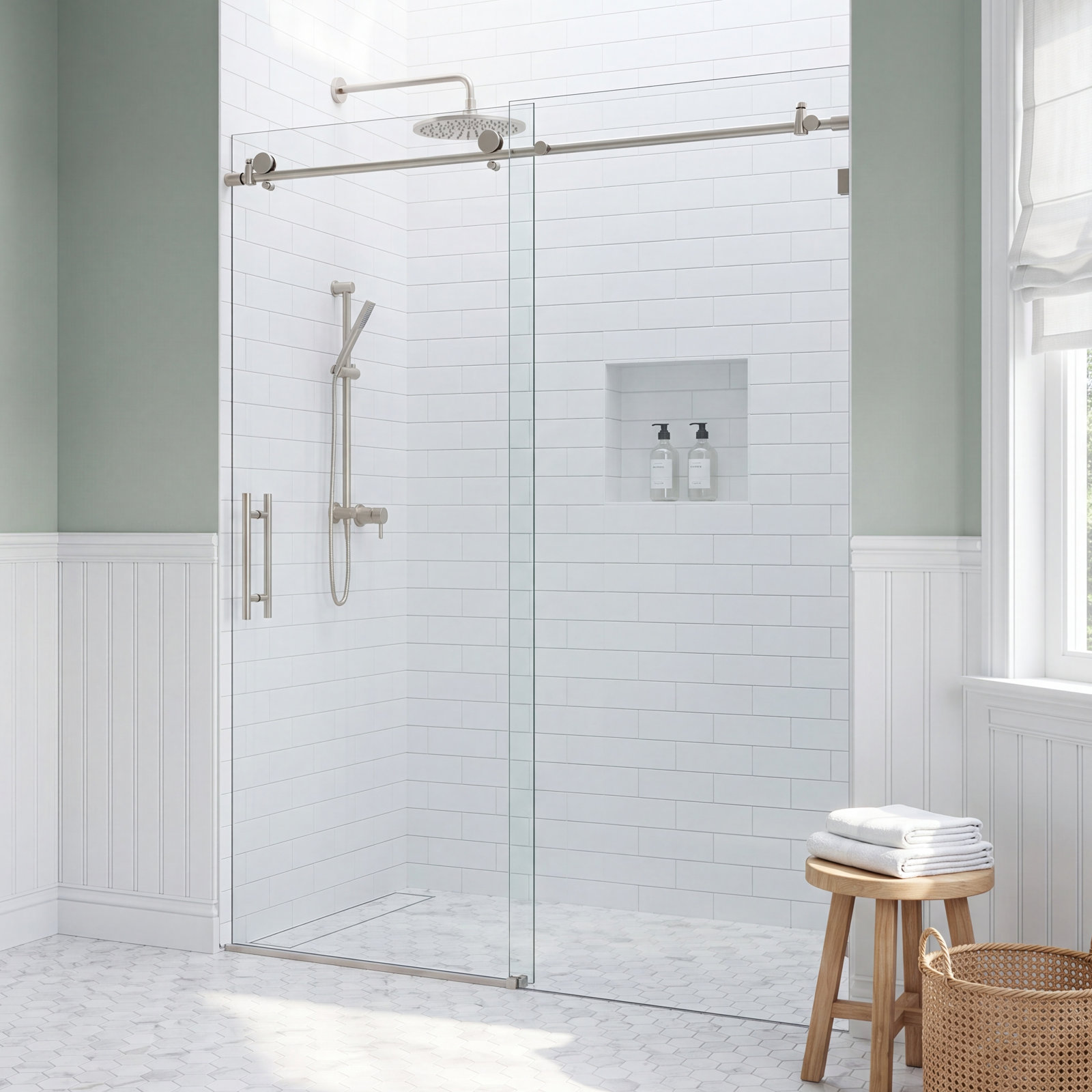 Eclipse 60" Frameless Sliding Shower Door, Brushed Nickel