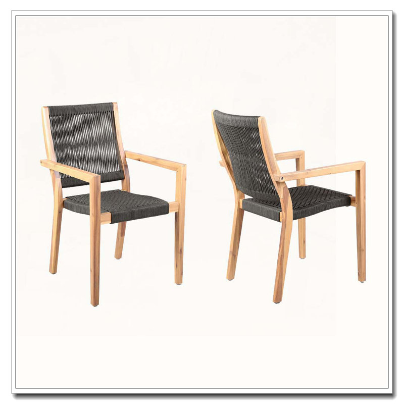 Rivani Outdoor Rope Dining Chairs in Teak Finish - Set of 2