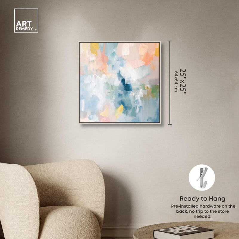 Estatico I Canvas Modern Colour Abstract by Art Remedy, Silver Floater Framed, 25" H x 25" W x 2" D
