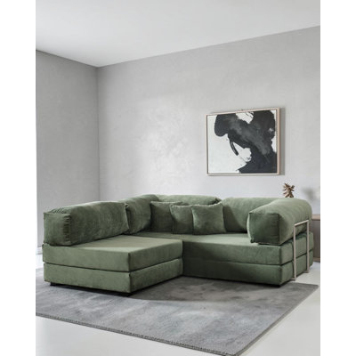 Canapé modulaire en L en velours vert