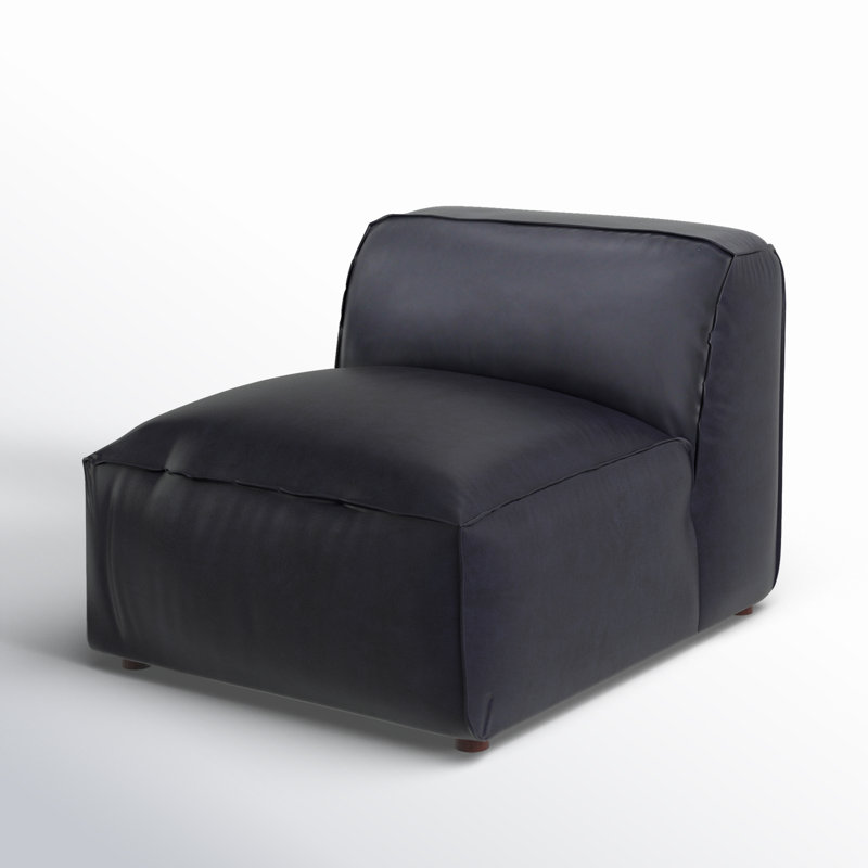 Foley Genuine Leather Slipper Chair, Black Top Grain Leather