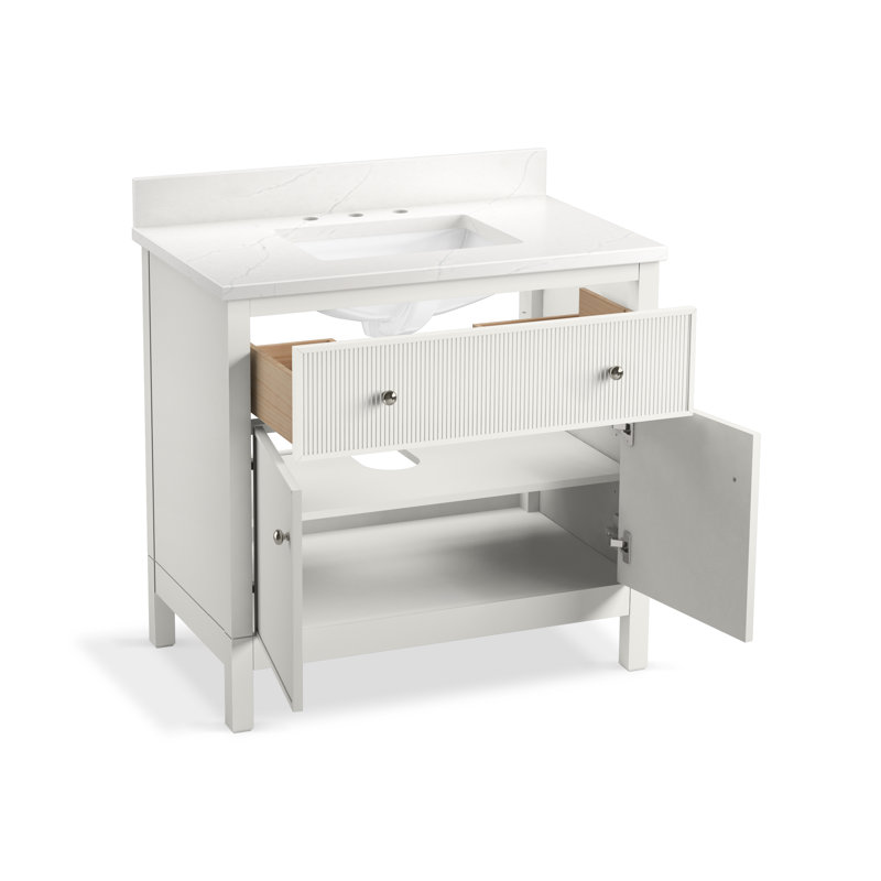 Meuble-lavabo avec lavabo et plateau en quartz Malin By Studio McGee, Blanc, Nickel poli, 36"