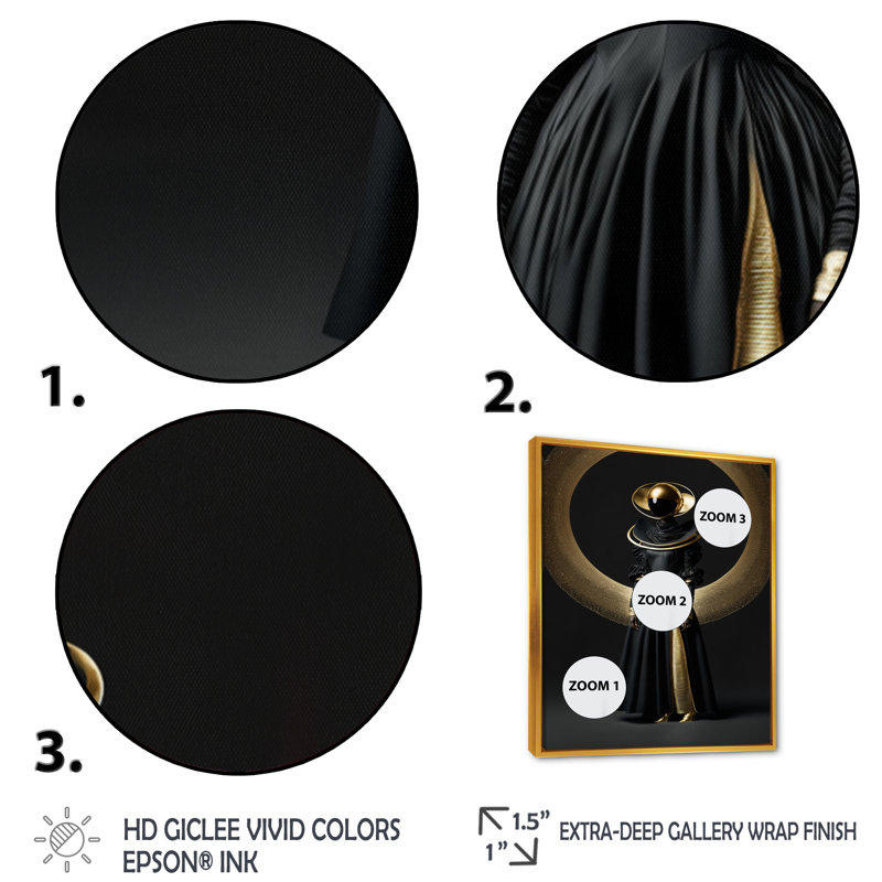 Contemporary Golden Sphere Blackness I sur impression sur toile, H 20 po x l 12 po x P 1 po, Cadre flottant doré