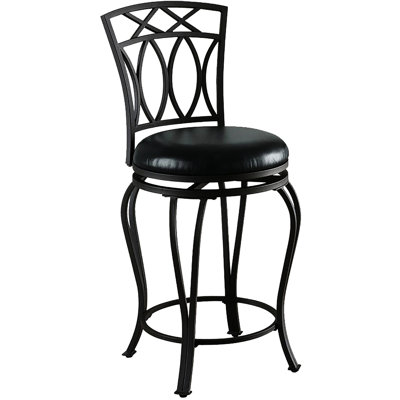 Tabouret de comptoir pivotant rembourré noir en métal et mesurant 39 po de hauteur x 19 po de largeur, 17 po de profondeur, 24 po de hauteur de siège, 16,75 po de poids maximal de 200 lb, salle à manger, chlorure traditionnel, H, D,
