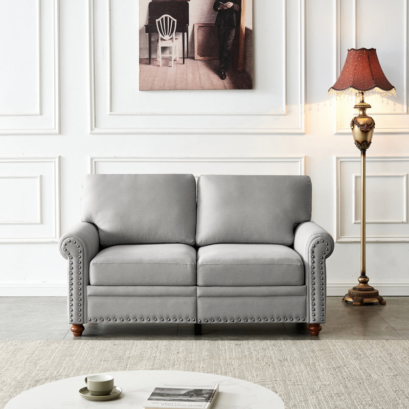 Linen Fabric Upholstery With Storage Loveseat, Revolution Performance Fabrics® Grey