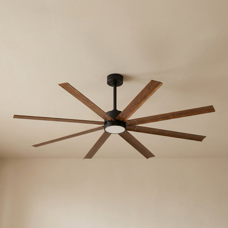 Ventilateur de plafond extérieur de 165 cm avec éclairage, style industriel, 8 pales en aluminium, étanche, moteur CC réversible et silencieux, écoénergétique, idéal pour patio, véranda, belvédère et espaces extérieurs.